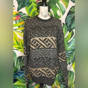Vintage Peter England 80s Large Grey Tan Funky Thick Casual Fall Winter Sweater